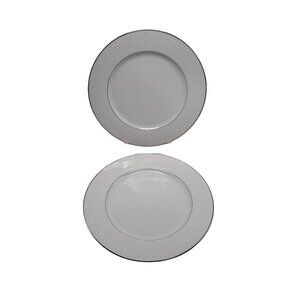 2x CARLION Japan Plymouth White Embossed Silver Trim Dinner Plate 10-1/2"
